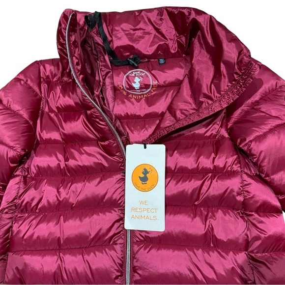 Save the Duck Sz M Jacket Ultra Light Puffer Coat Red Cozy Vegan Classic New - Picture 3 of 9